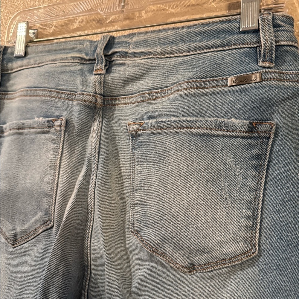 Kancan Women's Blue Distressed Denim Button Fly High Rise Mom Jean - Picture 6 of 7